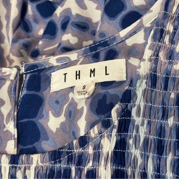 THML Blue Purple Tie Dye Sleeveless Ruffle Smocked Midi Dress S - Picture 10 of 10